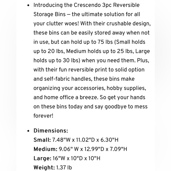 NWT Lug Crescendo 3-Piece Reversible Storage Bins in Evermore Flora 🍃 - Picture 9 of 10